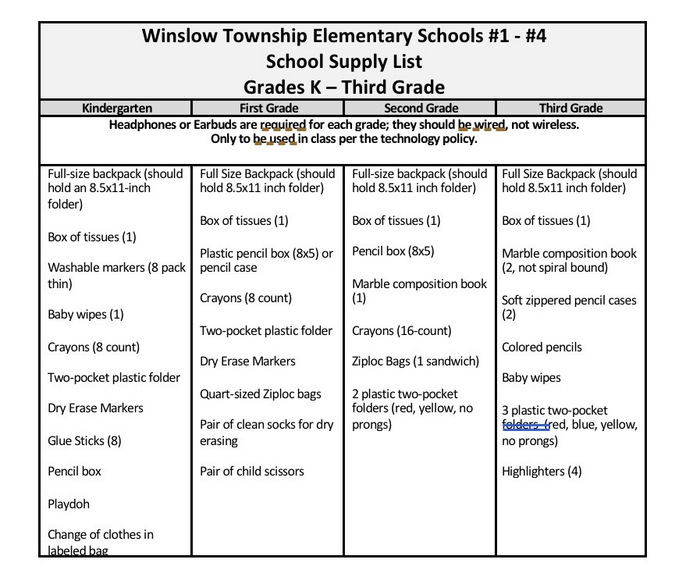 School Supply List ‘26-27