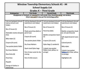 School Supply List ‘26-27
