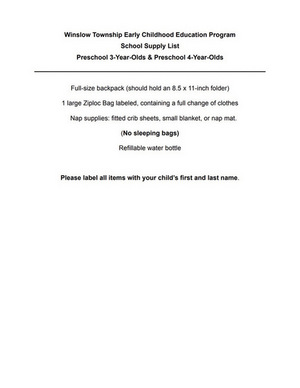 Preschool Supply List 